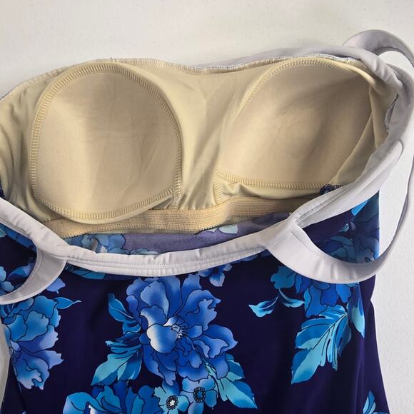 Miraclesuit Blue Floral One Peice Swim Suit Size 16 - Picture 2 of 5